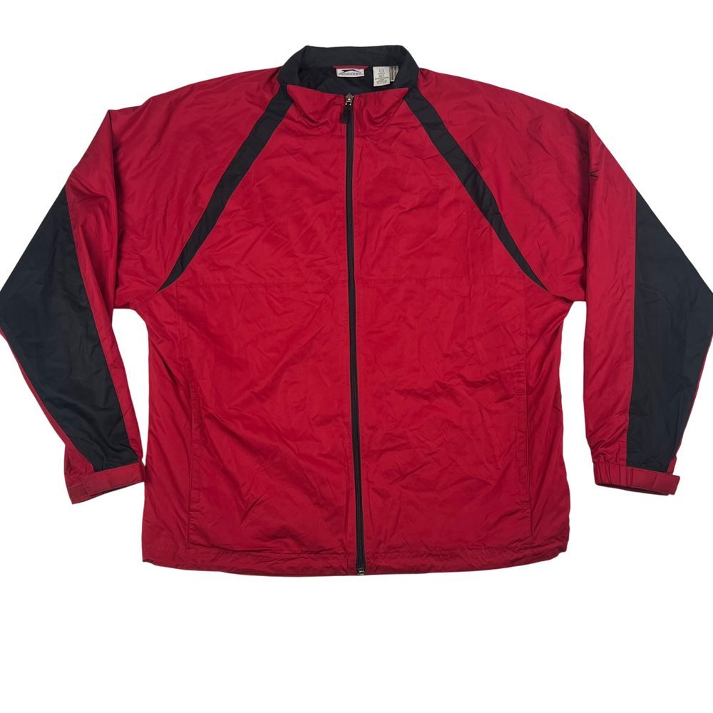 Slazenger Jacket Mens Large Water Resistant Windbreaker Packable Red Black